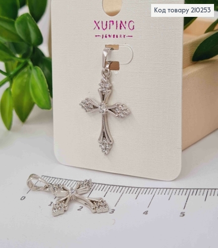 Крестик родованный с камнями по краям, 2,5*1,8см,Xuping 210253 фото 1