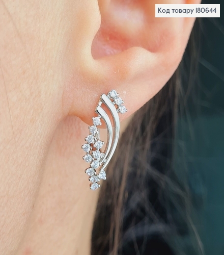 Сережки родированые нежные с камнями, с английской застежкой, 2,2*1см, Хuping 180644 фото 2