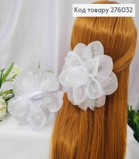 Резинка, БАНТ, органза с блестящей сеткой, Белого цвета, 12см, ручная работа, Украина. 276032 фото