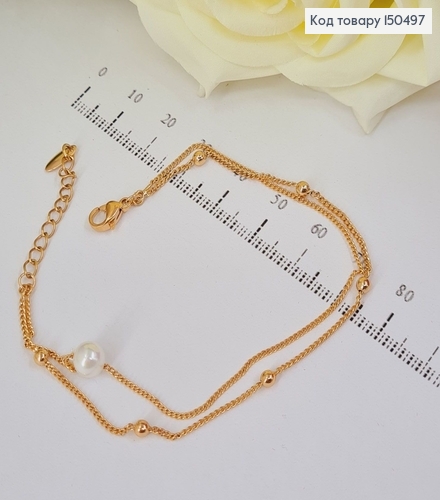 Браслет двойной с жемчужиной 16+4 см Xuping 18K 150497 фото 1