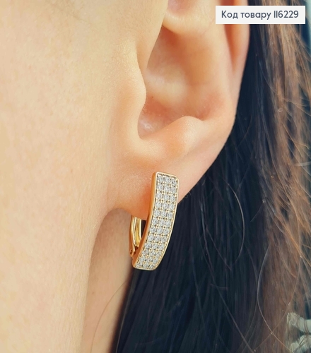Серьги стрелы, прямоугольные пластинки в камешках, 1,7см, Xuping 18K 116229 фото 1