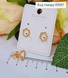 Серьги гвозди Круг из Листочков с Камешками, 1см, XUPING 18K 117697 фото