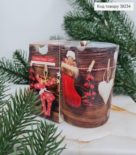 Аромасвечка стакан BISPOL Рождественский подарок 100 г/22 часов, 72s-07 322020 фото 1