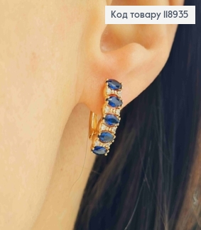 Серьги "Орбита" украшены Синими камешками, 1,8см, английская застежка, Xuping 18K 118935 фото