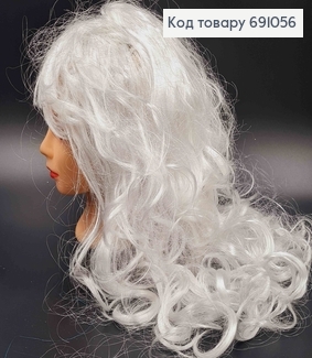 Перука карнавальна, Білого кольору, хвиляста зі штучного волокна, довжина 55см 691056 фото