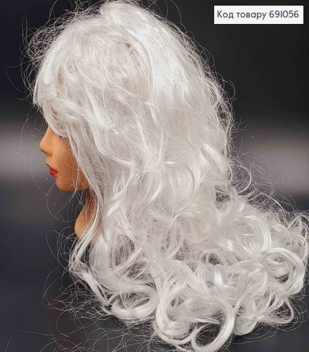 Перука карнавальна, Білого кольору, хвиляста зі штучного волокна, довжина 55см 691056 фото 1