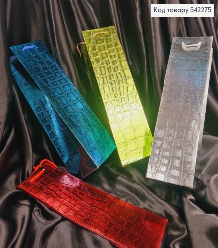 Пакет бумажный для бутылки Блестящий с тиснением, 38*11*11см, в ассортименте 542275 фото 2