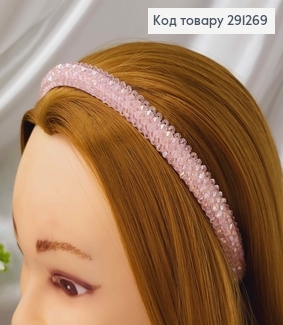 Обруч метал, плетений склярусом в 4 ряди, РОЖЕВИЙ колір, шириною 1,4см. 291269 фото