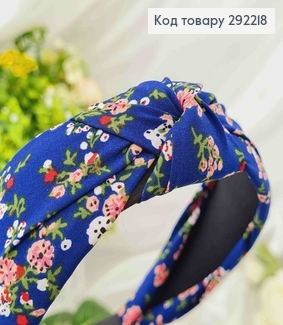 Обруч чалма синего цвета, с розовыми цветами, шир. 292218 фото