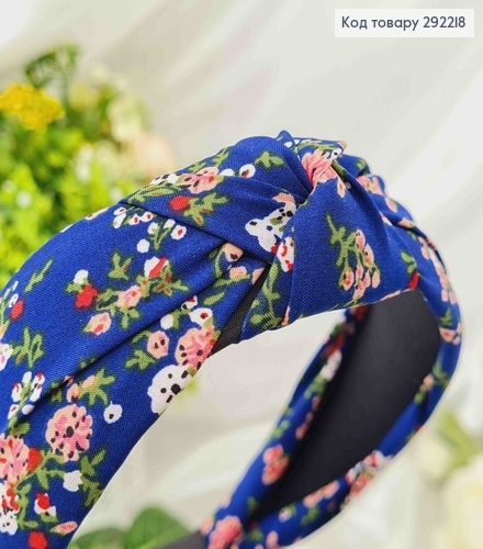 Обруч чалма синего цвета, с розовыми цветами, шир. 292218 фото 1