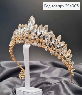 Тиара под золото, "Флоренцо" с белыми камешками. 294063 фото