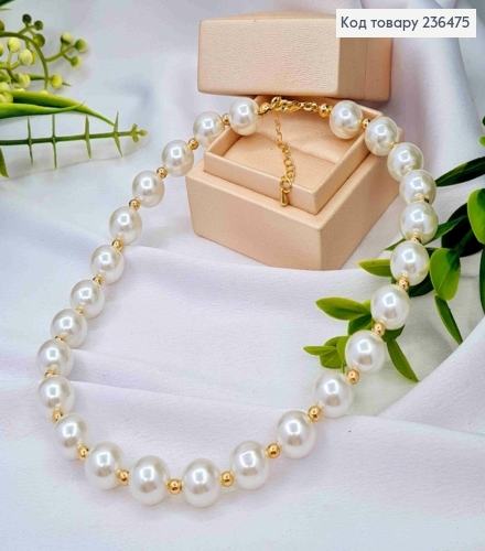 Біжутерія на шию з Перламутрових та Золотих бусин, розмір 37+5см 236475 фото 2