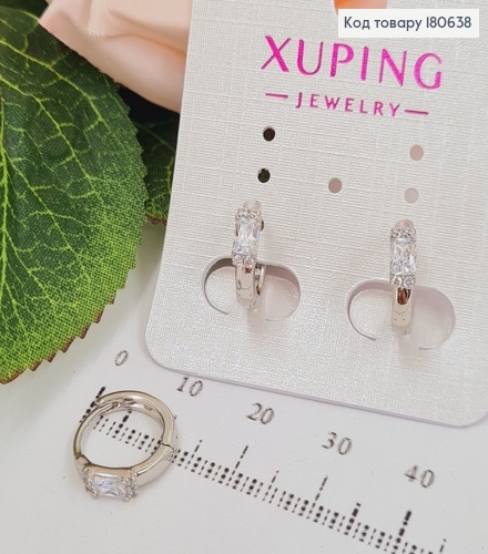 Сережки родовані, кільця з прямокутним камінцем, 1,3см, Хuping 180638 фото 1