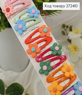 Заколка тик-так "Разноцветные цветы" 6см. 20шт.\уп. 272410 фото