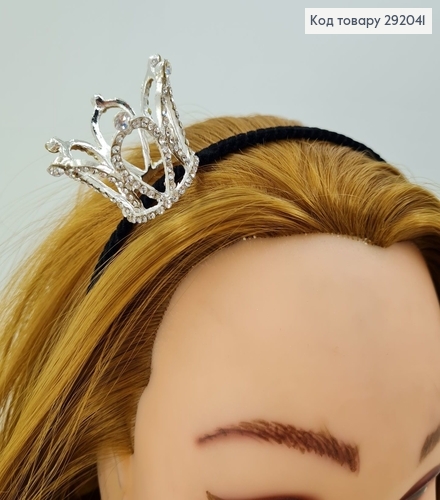 Обруч металл черный Велюр Корона 3,5 см с камнями 292041 фото 1