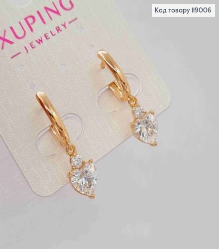 Серьги Сердце-камешок (0.7*0.9см) на подвеске, английская застежка, Xuping 18K 119006 фото 3