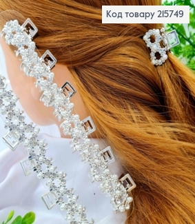 Краб металл "БАНТИК" с Блестящими камешками и Жемчужинами, 2,5 см, Серебряного цвета 215749 фото