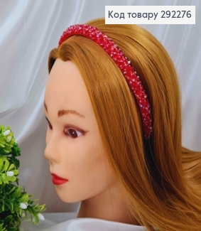 Обруч плетеный стеклярусом и бисером, КРАСНЫЙ цвет, ширина 1,5 см. 292276 фото