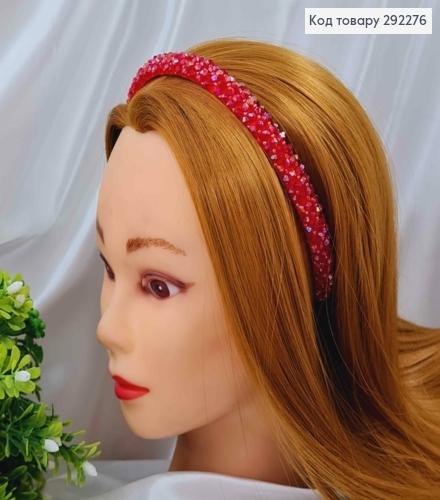 Обруч плетеный стеклярусом и бисером, КРАСНЫЙ цвет, ширина 1,5 см. 292276 фото 1