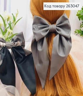 Бант из эко-кожи серый на заколке автоматик, размер 15*14см., Украина 263047 фото