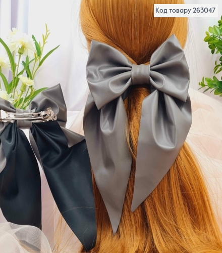 Бант из эко-кожи серый на заколке автоматик, размер 15*14см., Украина 263047 фото 1