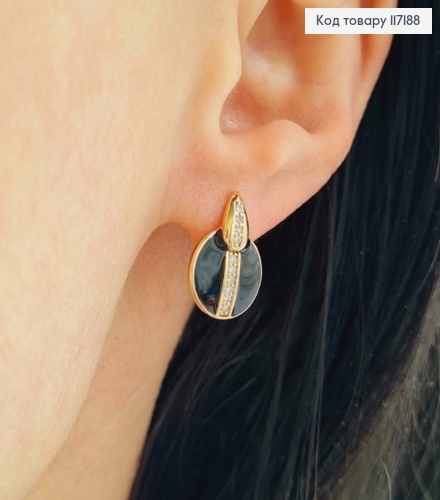 Серьги с черной эмалькой и камешками, размер 1,3*0,8см, XUPING 18K 117188 фото 1