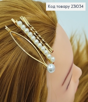 Заколка невидимка металл золото с жемчугом Дуга 4 шт / уп цена за уп. 231034 фото