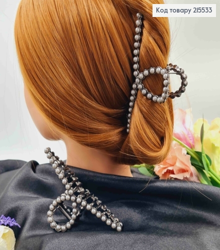 Краб металл, графитового цвета, петелька с темными жемчужинами, 11см. 215533 фото 1