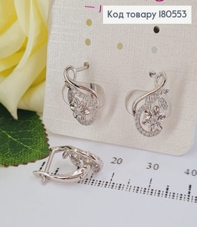 Серьги родированные Нота счастья с цветочком и камнями, английская застежка 1.7 см, Xuping 180553 фото