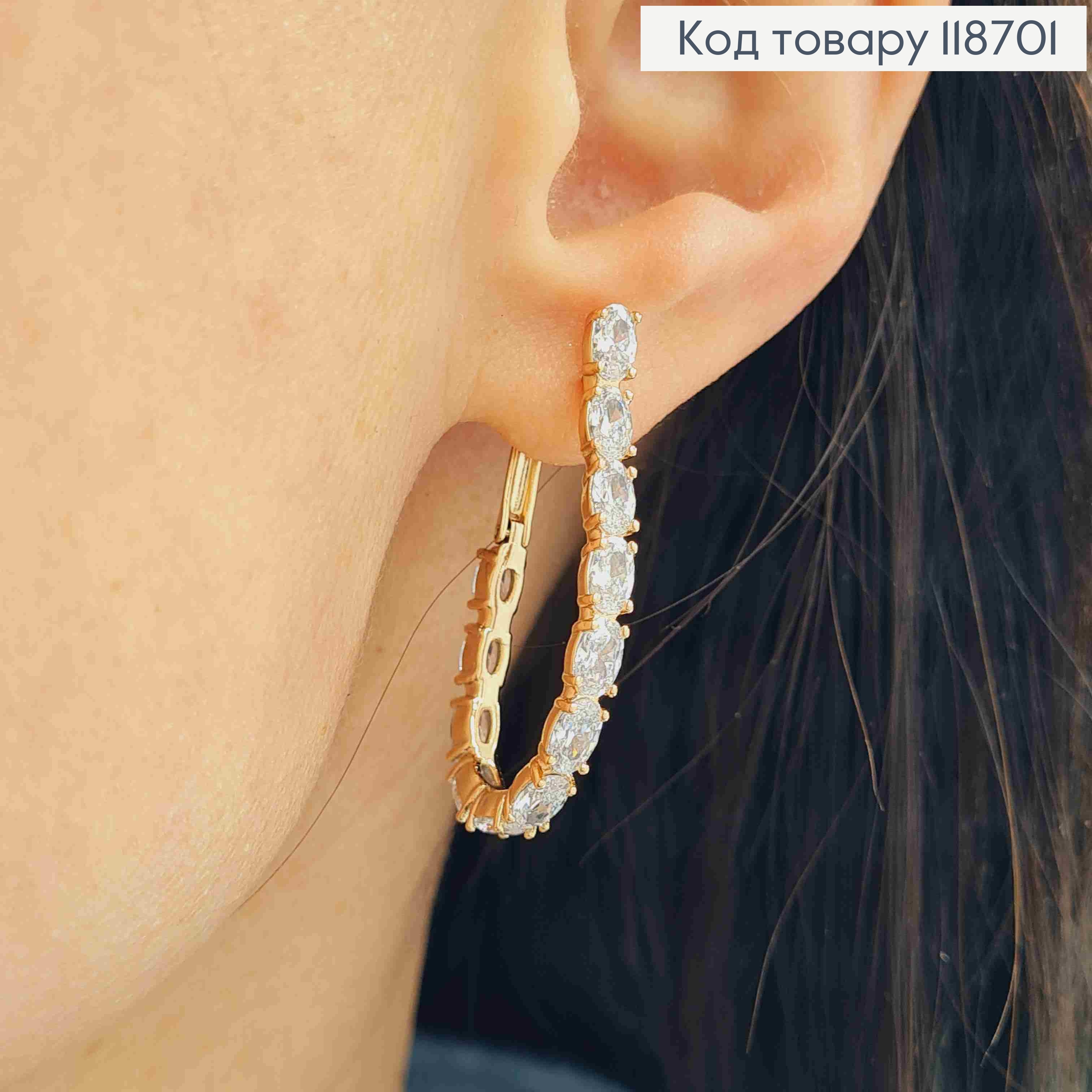 Серьги "Овальные" украшены Блестящими камешками, 3,4см, английская застежка, Xuping 18К 118701 фото 3