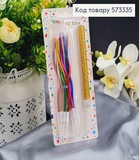 Набор свечей для торта, Цветные(Металик), 11+4см 8шт/уп + 1 холодный фонтан в желтом глитере 573335 фото