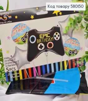 Набор фольгированных шаров, "EPIC Birthday", Звезды (2шт/18"), Джостик (1шт/27.2''), Круглые (2шт/18") 580150 фото