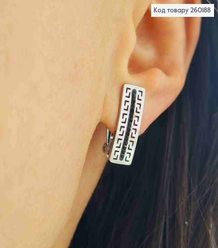 Серьги клипсы серебряного цвета, ВЕРСАЧЕ с Черными камешками, 2*0,6см, Stainless Steel 260188 фото 1