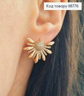 Серьги "Ромашка" с Блестящими камешками, 1,6см, английская застежка, XUPING 18K 118776 фото