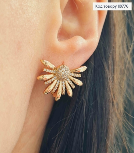 Серьги "Ромашка" с Блестящими камешками, 1,6см, английская застежка, XUPING 18K 118776 фото 1