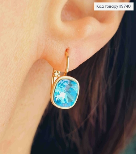 Серьги с квадратным Голубой камнем Сваровски, дл. 1,5см, застежка левербек, Xuping 18К 119740 фото 2