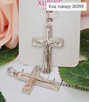 Крестик родованный, с распятием и тиснением, 3,5*2,3см Xuping 18K 210159 фото