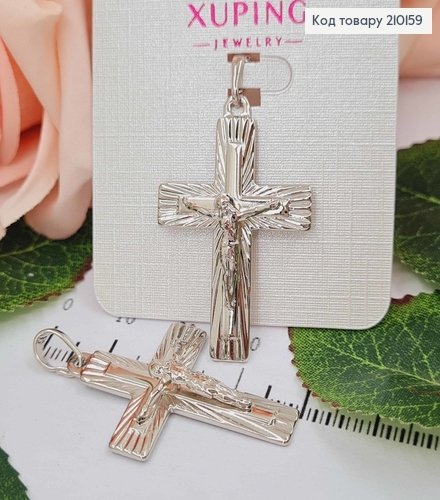 Крестик родованный, с распятием и тиснением, 3,5*2,3см Xuping 18K 210159 фото 1