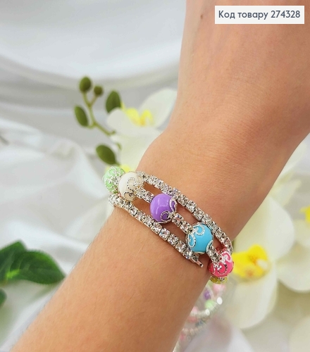 Браслет Пружинка, с разноцветными, пастельными бусинками и камешками. 274328 фото 2