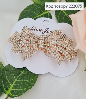 Заколка метал автомат 9см Бантик в камнях (золотого цвета ) 222075 фото