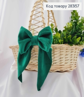 Повязка для корзины велюровый Бантик Зеленого цвета на завязках, 14*8см, ручная работа, Украина 283157 фото