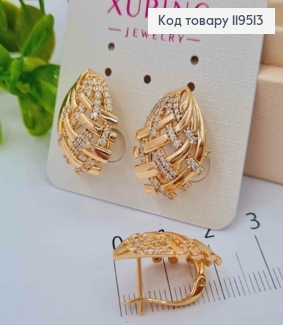 Серьги "Ажурные Крылья" с Блестящими камешками, 2,1см, английская застежка, Xuping 18K 119513 фото