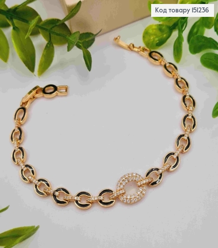 Браслет украшен Блестящими камешками и Черной эмалью, длина 17+2см, Xuping 18K 151236 фото 1