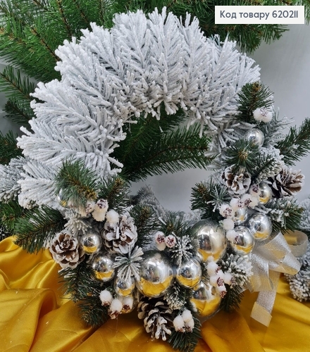 Вінок з хвої з іграшками біле напилення  в ас. 620211 фото 8