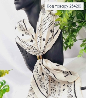 Платок с колечком, Кремово-Молочного цвета с рисунком, 70*70см, 100% полиэстр (шелк) 254210 фото