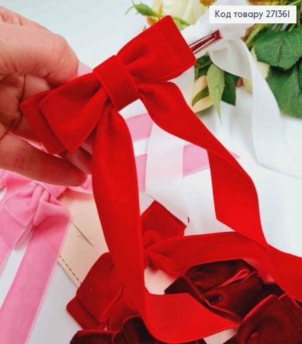 Набор детских заколок, цветные бархатные бантики, с длинными краями, 10шт/наб. 271361 фото 2