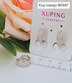 Сережки родированые кольца с тремя рядами камней, 1,2*0,5см, Xuping 180687 фото