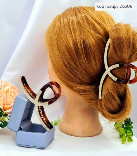 Краб пластик "ПЕТЕЛЬКА" украшен Блестящими камешками, размер 11,5см, Коричневого цвета 213306 фото 1