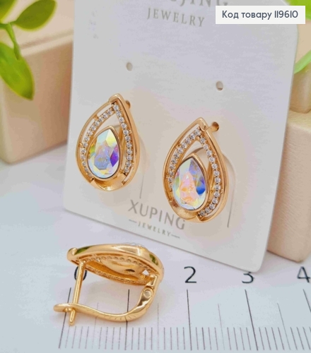 Сережки "Краплинка" з Блискучим каменем Сваровські, довж. 1,6см, англійська застібка, Xuping 18К 119610 фото 2