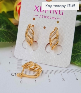 Серьги "ВОЛНЫ" с двумя строчками камней 1,6*0,7см (английская застежка), XUPING 18K 117145 фото